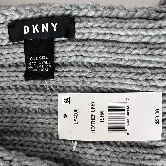DKNY Women’s Chunky Knit Heather Gray Studded Ribbed Oversized Scarf - Picture 8 of 10